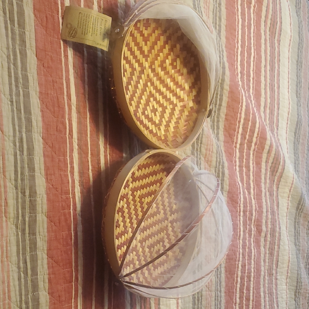 Set Of 2 Handwoven Bamboo World Market Food Domes.